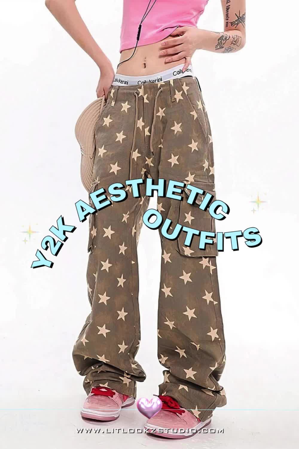 This contains an image of: Y2K STAR LOW RISE JEANS