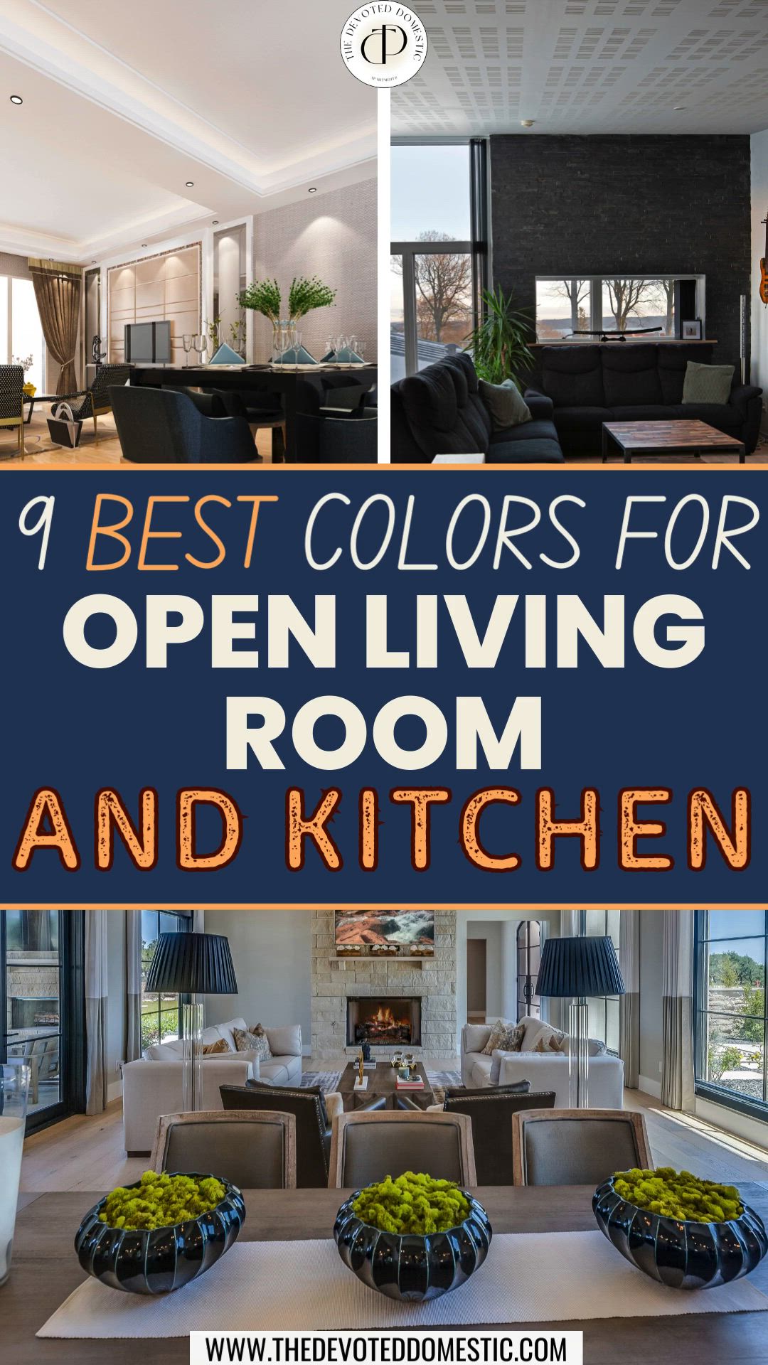 This contains: Freshen up your open concept living room and kitchen simply with the power of colors! Learn 9 INSANELY good wall color ideas & color combinations for your open kitchen and living room and take your open floor plan to the next level with ease! From vibrant pairs to evergreen colors, you'll find the MOST stunning ideas here - no matter your style.