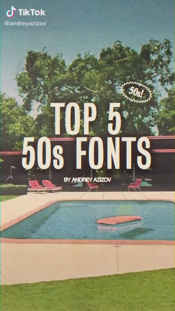 This may contain: an advertisement for the top 5 50's font is shown in front of a swimming pool