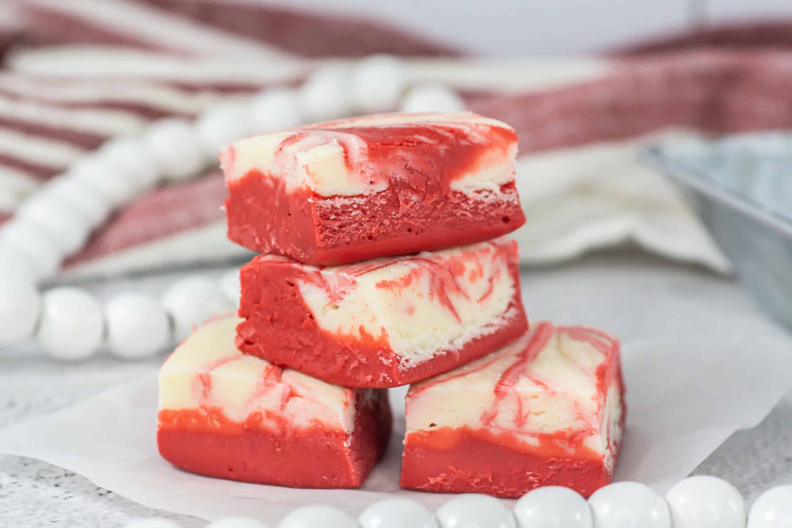 Beautiful stack of red velvet fudge squares