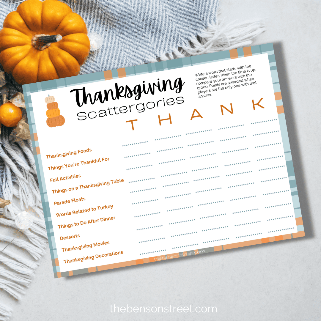 Free Printable Thanksgiving Scattergories printable game sheets