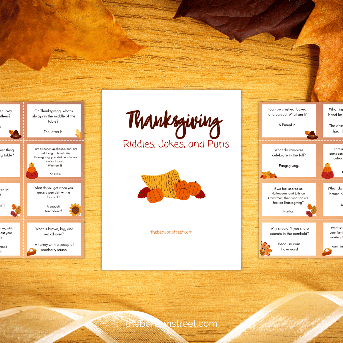 Set of Free printable Thanksgiving Riddles Jokes and Puns Cards for Thanksgiving dinner