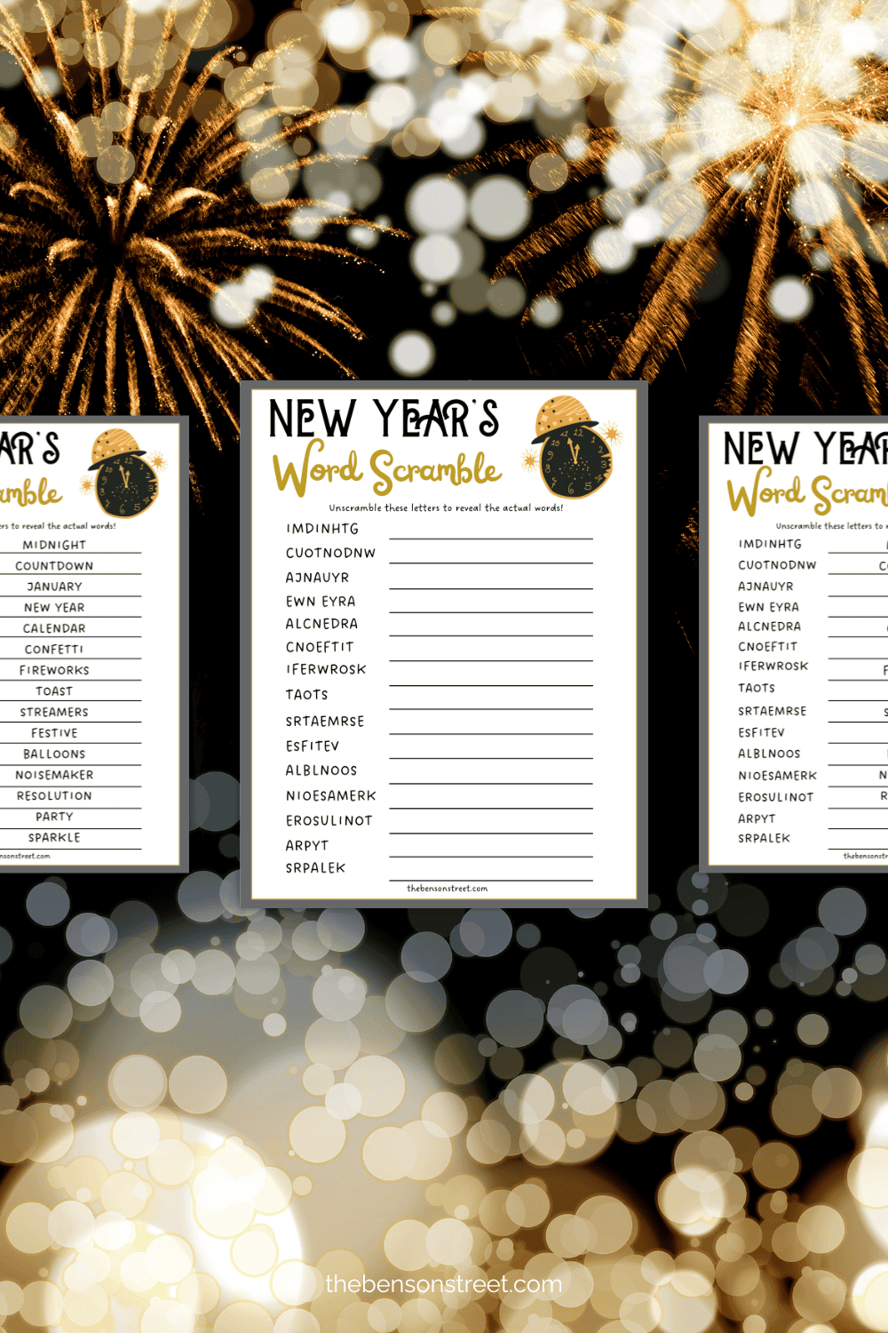 New Years word scramble game for kids free to print with answer key