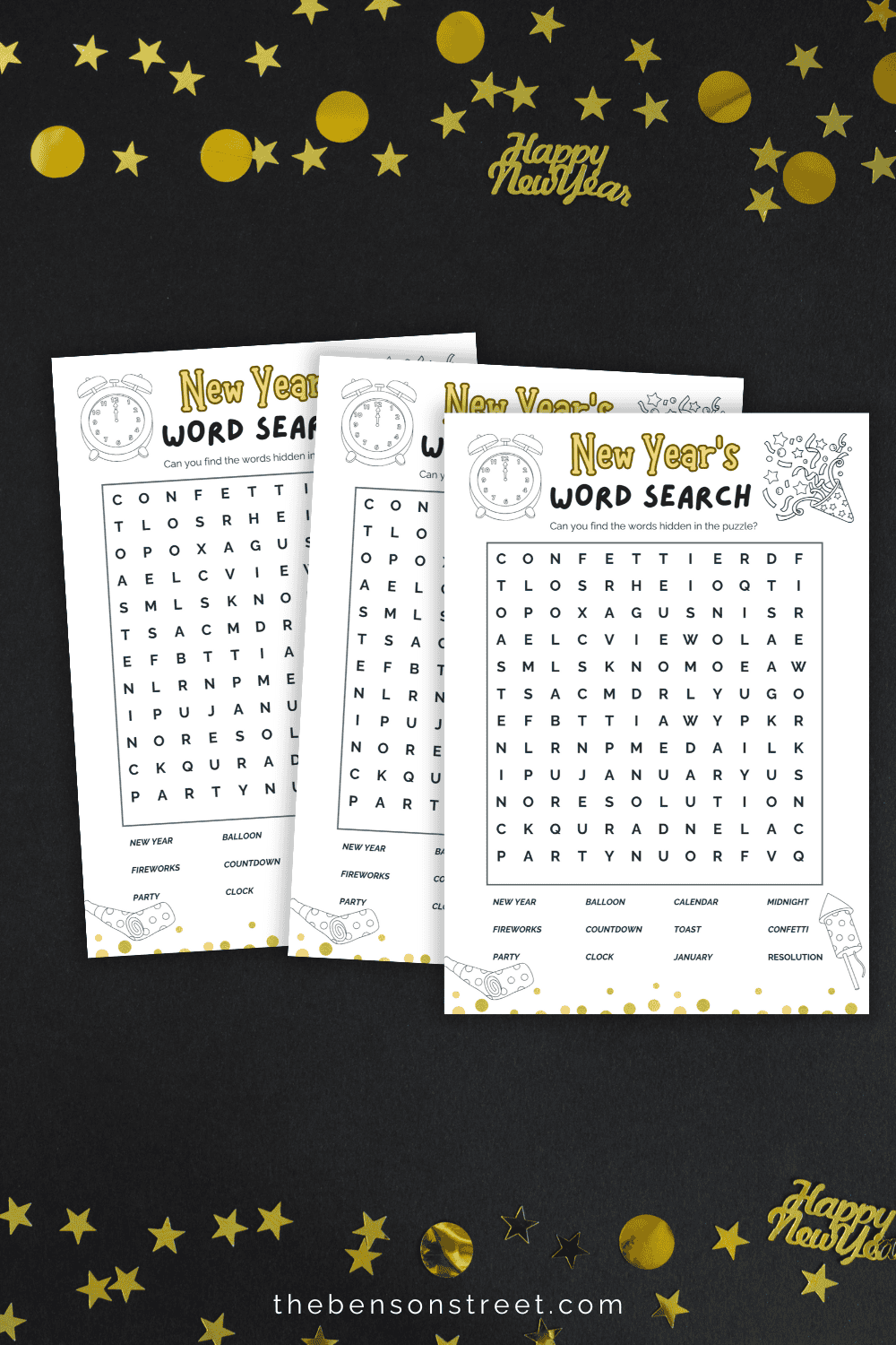 Word Search and Answer key for a New Year Word search puzzle