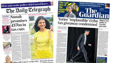 Composite image of the Daily Telegraph and Guardian front pages