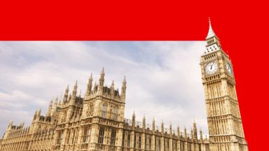 Houses of Parliament with red background and big ben