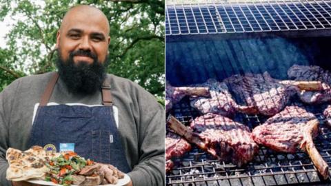 Barbecue chef 'The Flamebaster' and a rack of meat