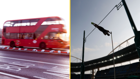 Double decker bus and pole vault