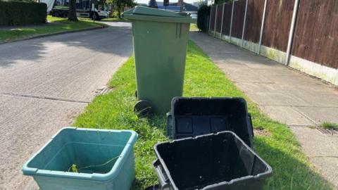 An empty green wheelie bin in Acomb, York, on the final day before green bin charges start