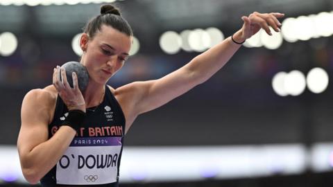 Team GB athlete Jade O'Dowda prepares to throw the shotput