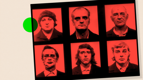 Treated image of the Birmingham six mug shots