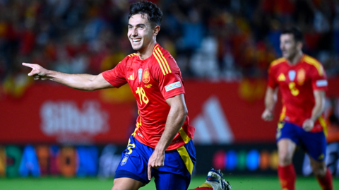 Martin Zubimendi celebrates his goal