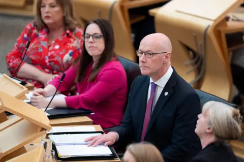 John Swinney is questioned by opposition leaders during FMQs