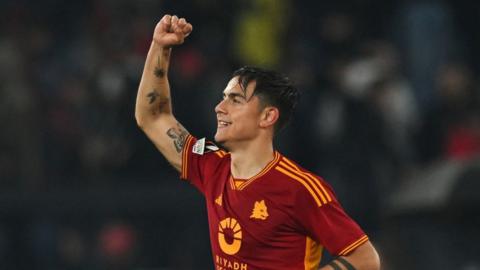 Roma forward Paulo Dybala celebrates