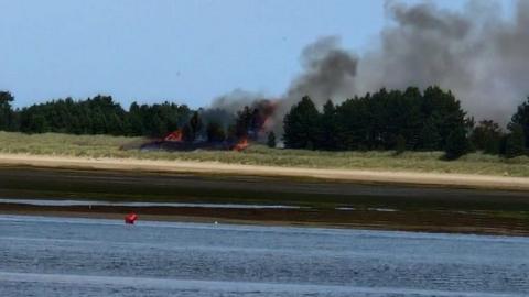 Fire on marram grass in Wells-next-the-Sea, Norfolk