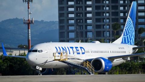 A United Airlines plane on the ground in New Jersey