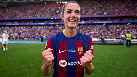 Aitana Bonmati celebrates after Barcelona beat Lyon in the Women's Champions League final