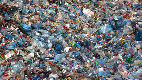 Image shows mound of plastic ready for recycling 