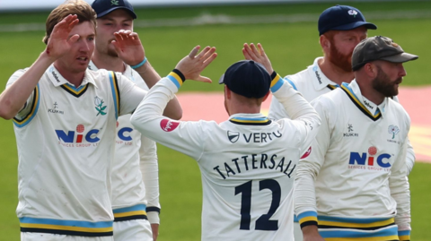 Yorkshire celebrate a George Hill wicket