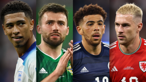 Jude Bellingham of England, Stuart Dallas of Northern Ireland, Che Adams of Scotland and Aaron Ramsey of Wales.