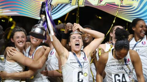 Loughborough Lightning celebrate winning the 2023 Super League