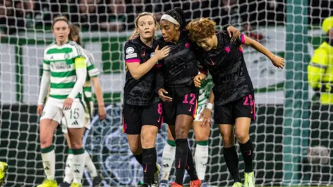 Ashley Lawrence (centre) scored Chelsea's second goal in Glasgow