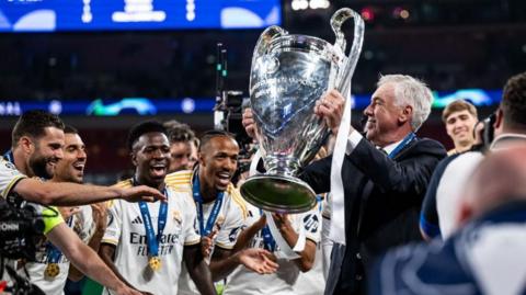 Real Madrid celebrate winning the Champions League