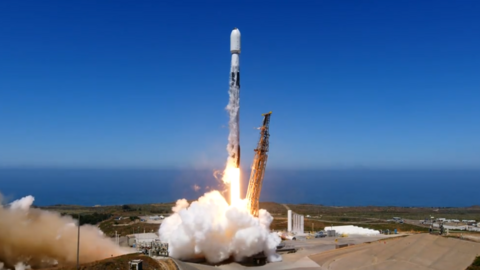 A SpaceX Falcon 9 rocket launches from Vandenberg Space Force Base in California on 16 August. 
