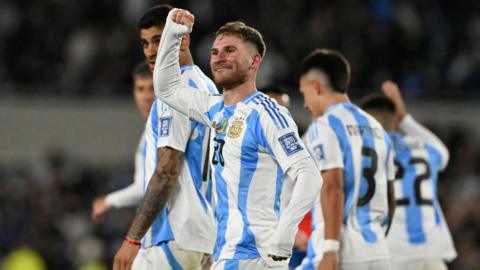 Alexis Mac Allister celebrates scoring for Argentina 