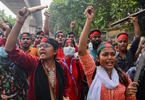 People protest in Bangladesh on 4 August