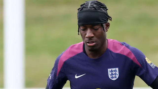 Noni Madueke in action during an England training session