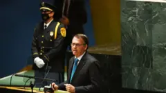 Jair Bolsonaro durante seu discurso na Assembleia-Geral da ONU