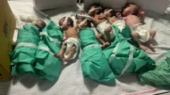 Bebês recém-nascidos em uma cama no Hospital Al-Shifa em 12 de novembro, em foto fornecida à Reuters