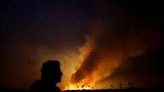 Foco de incêndio no Pantanal perto de Corumbá, no Mato Grosso do Sul