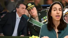 Bolsonaro e general ao fundo. Repórter Mariana Schreiber