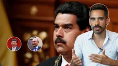 Repórter Luis Barrucho diante de imagem de fundo com montagem incluindo Nicolas Maduro, Vladimir Putin e Xi Jinping