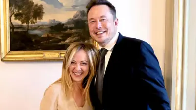 Italian Prime Minister Giorgia Meloni meets Elon Musk , the founder of Tesla and SpaceX, at Chigi Palace in Rome, Italy in June 2023