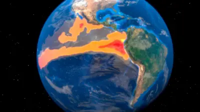 Representação gráfica do fenômeno El Niño, que aquece as águas do oceano Pacífico