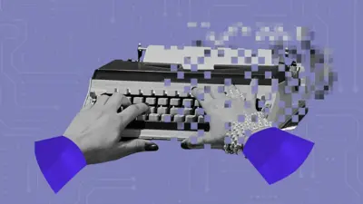 Ilustração mostra mãos diante de máquina de escrever