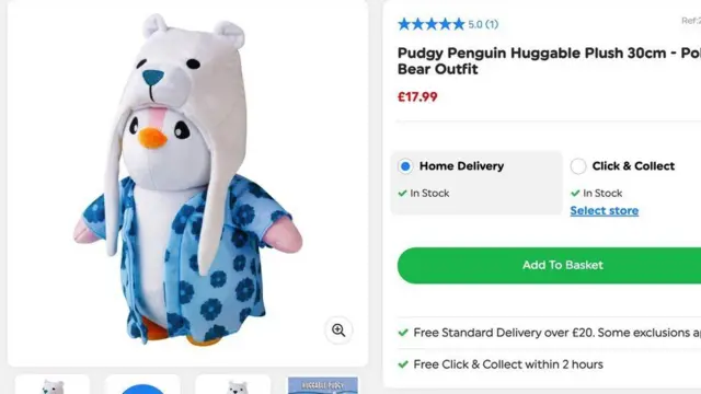 Pudgy Penguin à venda no site britânico do Walmart