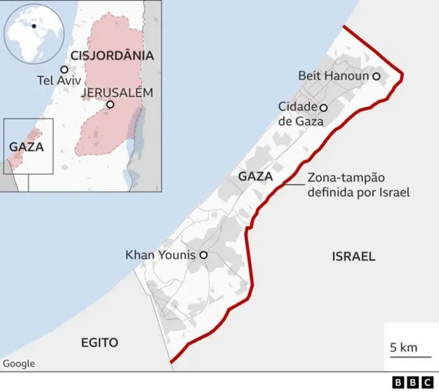 Mapa da Faixa de Gaza