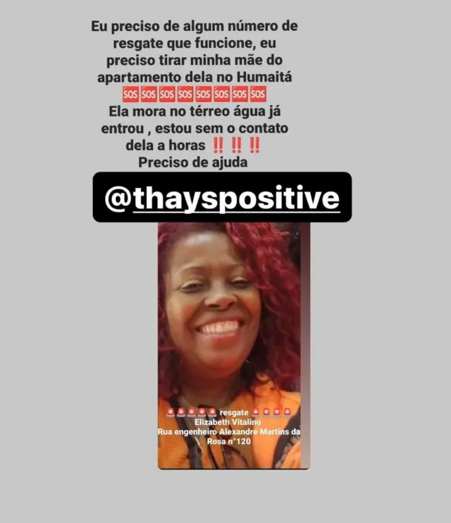 Imagem das redes sociais mostra pedido de ajuda de Thais