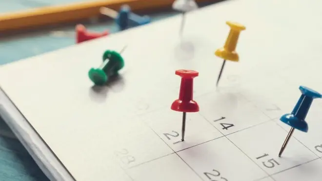 Pinos sobre um calendário