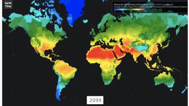 Visualização do EarthTime mostra como o clima pode aumentar no mundo até 2100