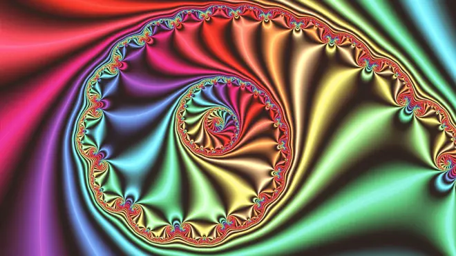 Gráfico de computadora que muestra una imagen fractal "espiral" tridimensional derivada del conjunto Julia, inventado y estudiado durante la Primera Guerra Mundial por los matemáticos franceses Gaston Julia y Pierre Fatou.