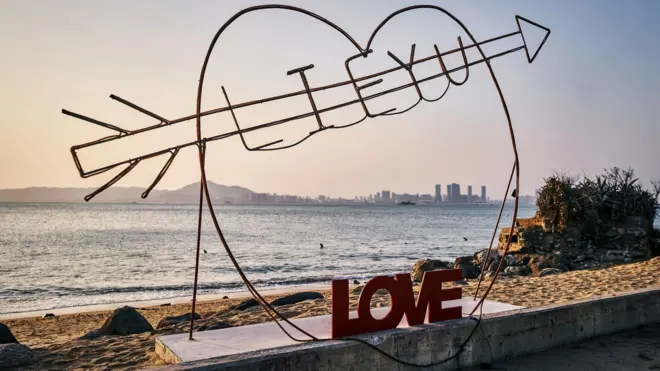 A tourist attraction is seen along the coast on February 04, 2021 in Lieyu, an outlying island of Kinmen that is the closest point between Taiwan and China.