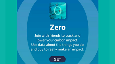  Screenshot of app saying 'Zero - join with friends to track and lower your carbon impact'