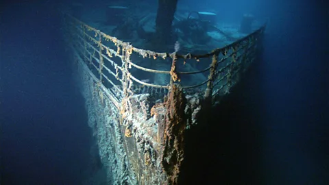 The bow of the Titanic wreck covered in rusticles (Credit: Walt Disney Pictures)