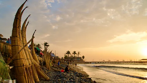 Caballitos along the coastline of Huanchaco, Peru (Credit Heather Jasper)