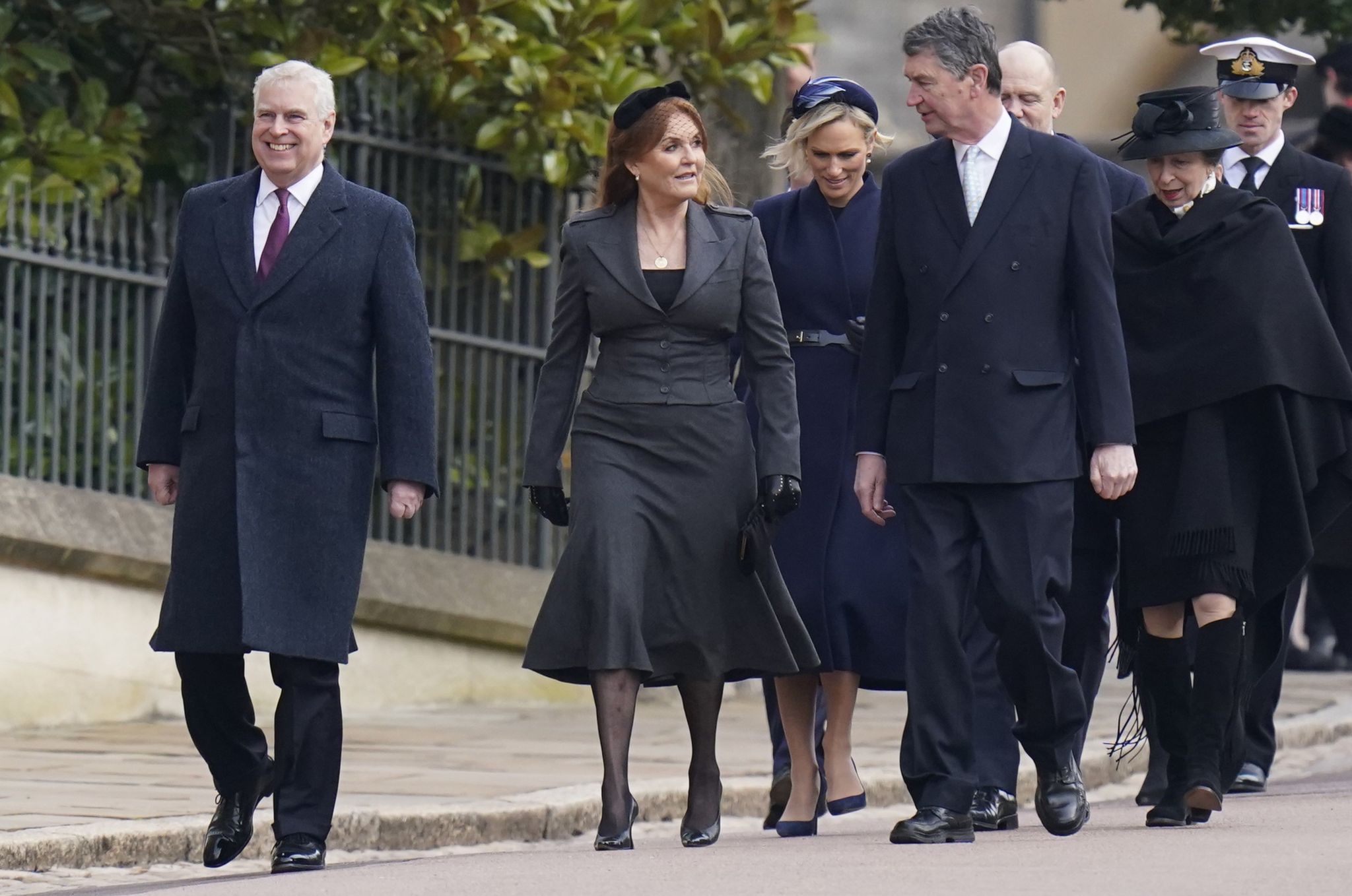 Prince Andrew, striding towards the memorial service for King Constantine of Greece